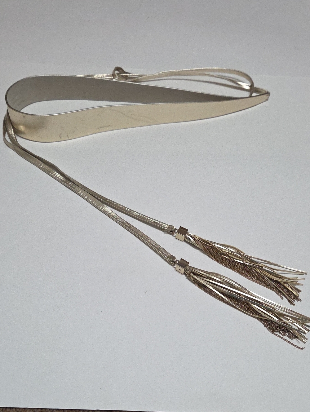 White House Black Market Metallic Gold Tassel Wrap Belt